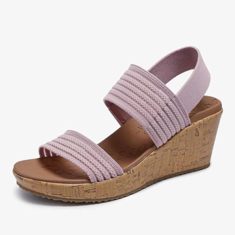 NIB Skechers Light Pink Wedge Sandals with Cork Heel